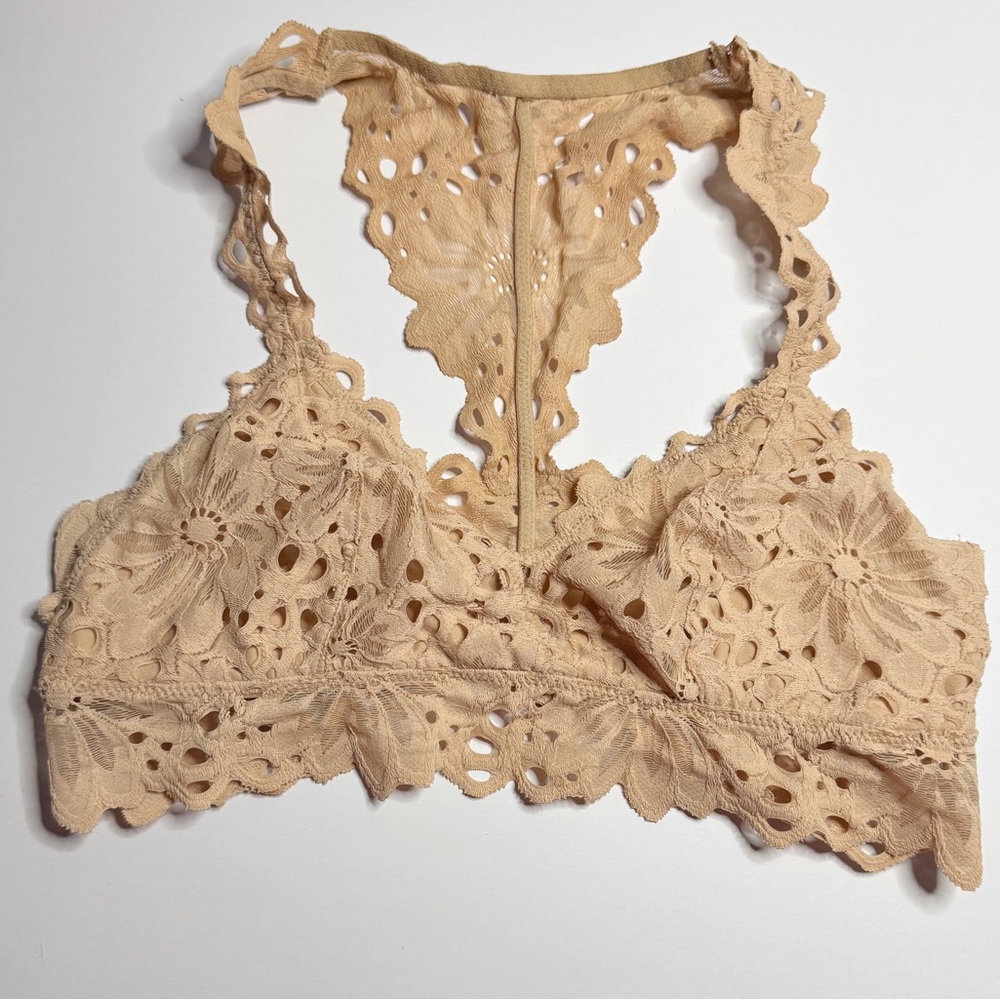 Aerie Lace Bralette Tan Crochet Racerback Soft Feminine Intimates M Festival - Picture 2 of 7